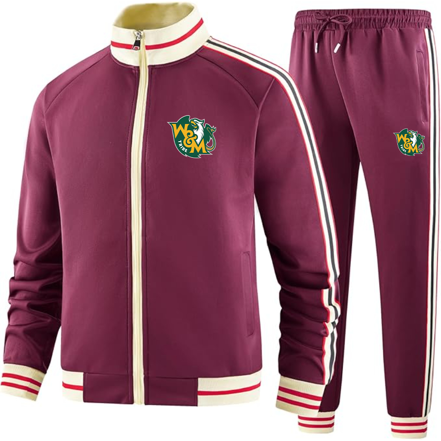 Men's William and Mary Tribe   Tracksuit with Bold Striped Accents and Zippered Front